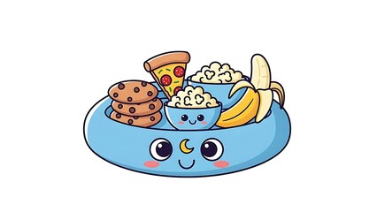Cartoon Breakfast Plate with Food and Smile.