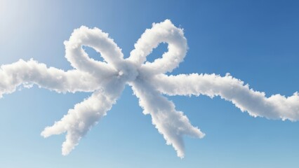A fluffy white cloud in the shape of a bow against a blue sky