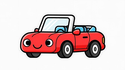 Naklejka premium Red Cartoon Convertible Car with Smiling Face.