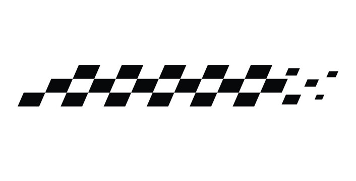 Minimal black and white checkered racing motion stripe, simplified motorsport flag squares fading forward, clean speed accent element for car branding, race posters, esports graphics