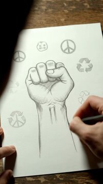 Hand draws an of a hand on paper