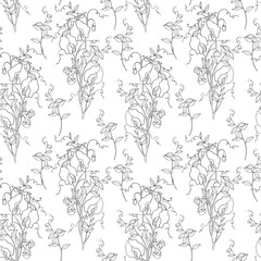 Seamless Pattern with Black and White Floral Ornament