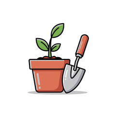 Plant Pot and Trowel Icon &ndash; Gardening Seedling Symbol for Home, Garden & Nature Design