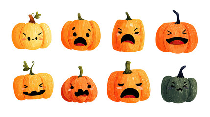 Vector Flat Set of Cute Halloween Elements Isolated on White Background for Holiday and Festive Design