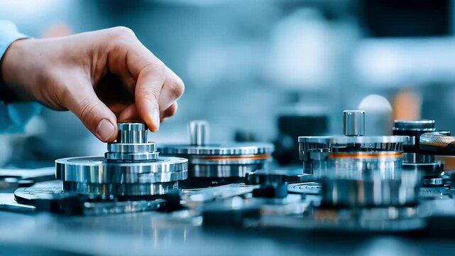 Medium shot of engineer adjusting machinery controlling conductive custom alloy blending for advanced electronics manufacturing