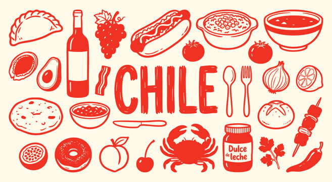 Venezuela Icon Set. Venezuelan Food. A colorful vector collection of arepas, empanadas, teque&ntilde;os, pabell&oacute;n criollo and tropical fruits for a South American restaurant menu and travel guide.