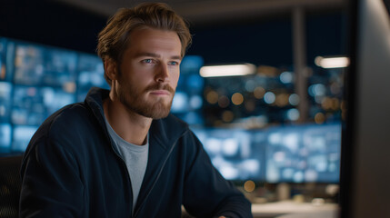 A cybersecurity specialist isolating a compromised server while monitoring cascading alerts across multiple screens — digital crisis containment in real time. cinematic color correction, natural