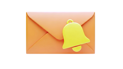 3D Orange Envelope with Yellow Notification Bell Icon