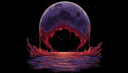 Pixel art moon melting into space