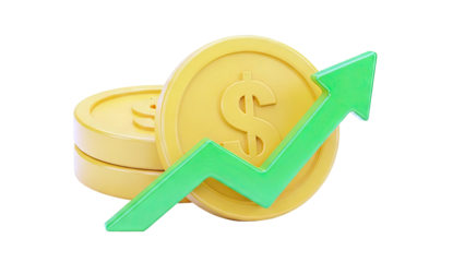 Dollar Coins and Upward Growth Arrow
