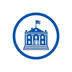 Icon of government building in blue circle for concept of institutions