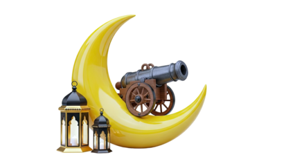 Ramadan Cannon and Lanterns on Crescent Moon