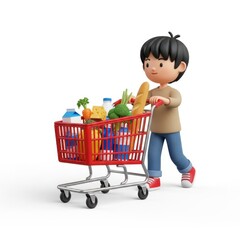 Child pushing grocery cart