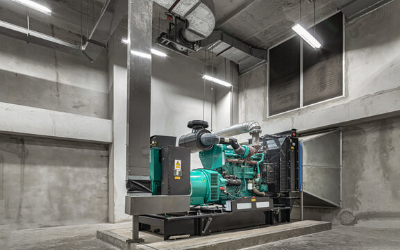 Electricity generation room with Engine generator set powered by Diesel power.