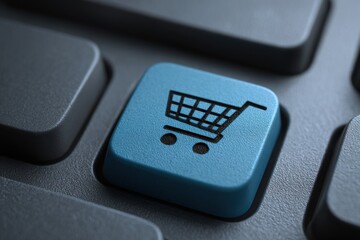 Close-up of a shopping cart key on a keyboard