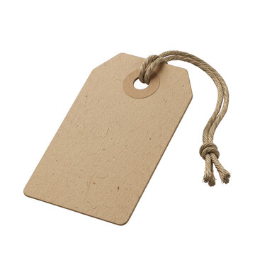 Brown paper tag with string, isolated on white background
