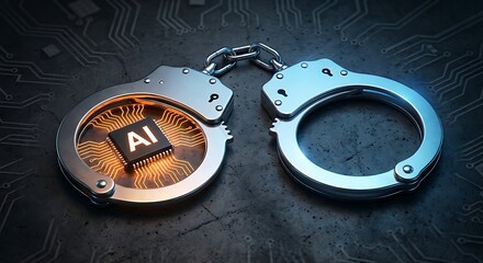 Handcuffs with AI microchip symbolizing artificial intelligence regulation
