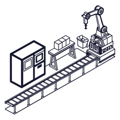 Naklejka premium Automated assembly line with robot