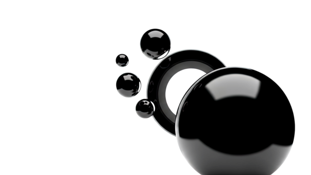 Abstract Black Spheres and Ring on White Background - Powered by Adobe