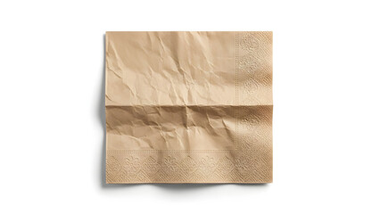 Naklejka premium Isolated shot showcases a neatly folded, light brown paper napkin on a pristine white surface, ideal for various design and commercial applications.