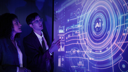 Ai using. Business team discussing and using artificial intelligence technology or Ai assistant....