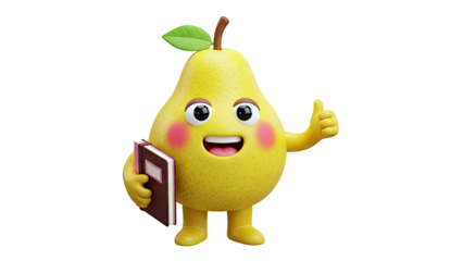 Happy Pear Character Holding a Book and Giving a Thumbs Up