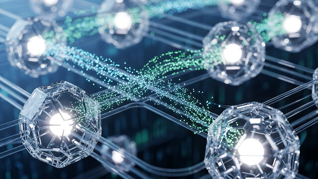 A futuristic digital illustration of a glowing silver Christmas tree decorated with stars and global network globes representing a blue earth concept for a high-tech world communication design - Powered by Adobe