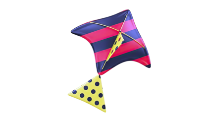 Striking Red and Black Striped Kite with Yellow Polka Dot Tail