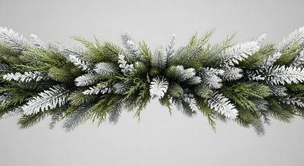Detailed view of a festive winter Christmas garland with flocked