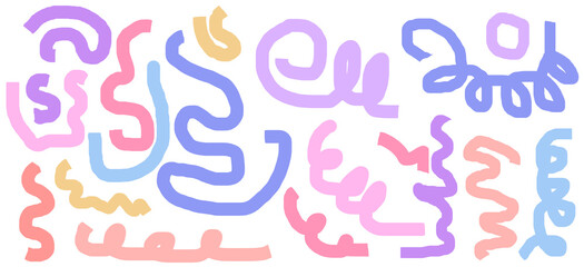 Colorful abstract wavy shapes, wave lines, swirls and curves set with smooth gradients, perfect for modern backgrounds, branding, and creative designs.