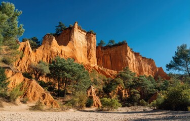 Colorful sandstone cliffs under a clear sky