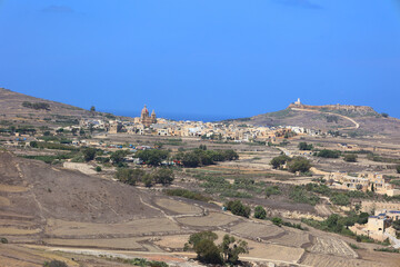Obraz premium Surrounding countryside seen from the citadel Victoria (Rabat) Gozo Malta Europe.