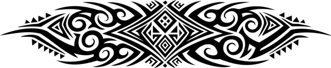 Fototapeta premium A traditional Maori tribal design vector graphic with intricate patterns and swirls silhouette