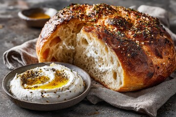 Artisan bread with labneh and za'atar