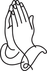 Minimalist Continuous Line Art Hands Pressed Together in Prayer