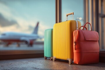 Colorful suitcases at an airport terminal