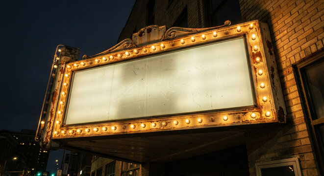 Old Vintage Theater Marquee Sign with Blank White Space