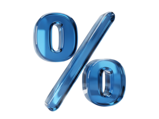 Blue percent symbol on white background