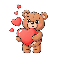 Cute bear holding heart, isolated on transparent background isolated on transparent background