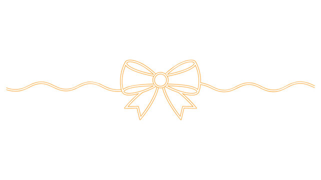 Simple orange outline of a bow with wavy ribbon ends on a white background decoration gift present