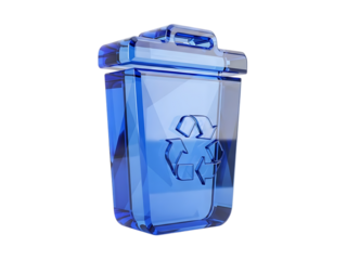 A blue recycling bin with a lid and recycling symbol for eco-friendly waste management