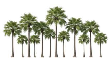 Row of Palm Trees Isolated on White Background