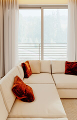 Naklejka premium Large luxury modern bright interiors Living room mockup illustration 3D rendering image