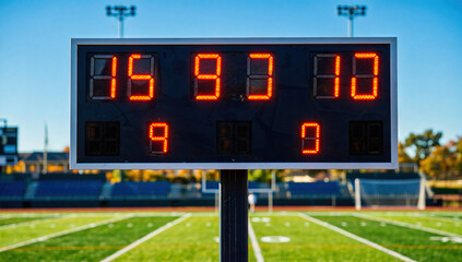 Scoreboard Displaying 15:9:3 with Clear Blue Sky Background