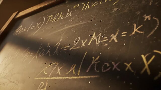 A chalkboard with complex mathematical equations written in yellow chalk 4k video