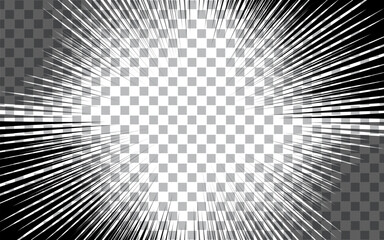 Comic book style black and white radial lines background. Manga speed frame. Superhero action.