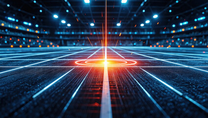 Futuristic Digital Circuit Board with Glowing Central Point