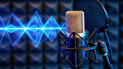 Vibrant Sound Waves Emitting from Studio Microphone
