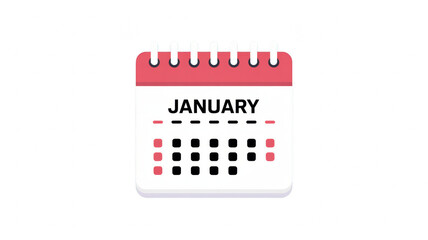 Simple flat design icon of a January month calendar on transparent background
