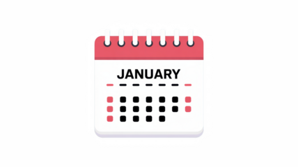 Simple flat design icon of a January month calendar on transparent background